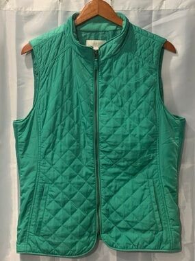 Talbots Quilted Green Quilted Zip-Up Vest, Size Small